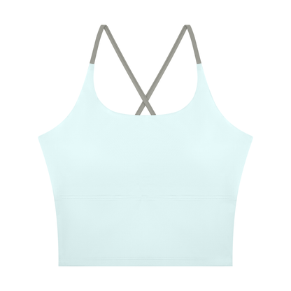 Women's U-Neck Color Block Yoga Tank Top in light blue