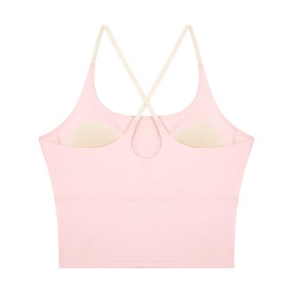 Women's U-Neck Color Block Yoga Tank Top in light pink, alternate angle