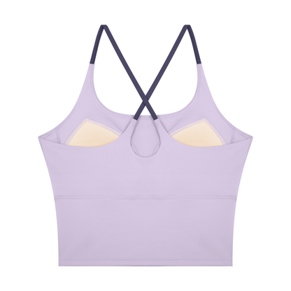 Women's U-Neck Color Block Yoga Tank Top in light purple, alternate angle