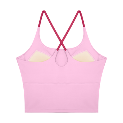 Women's U-Neck Color Block Yoga Tank Top in pink, alternate angle