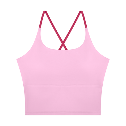 Women's U-Neck Color Block Yoga Tank Top in pink