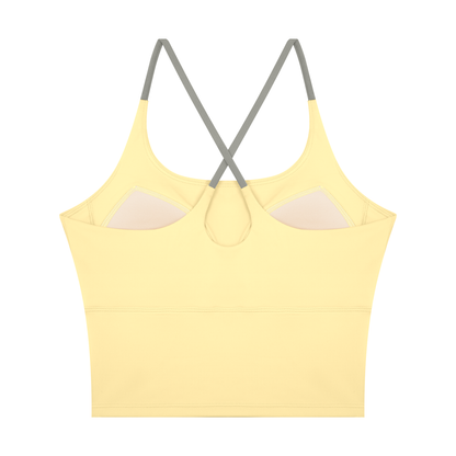 Women's U-Neck Color Block Yoga Tank Top in yellow, alternate angle