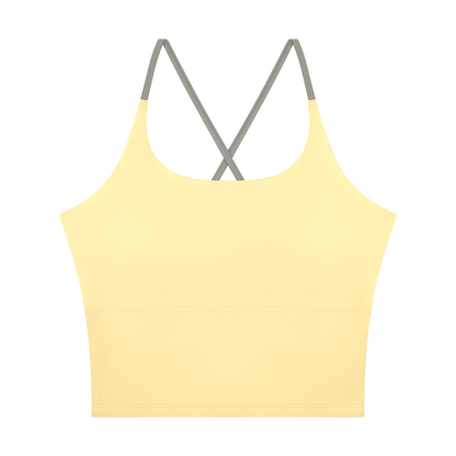Women's U-Neck Color Block Yoga Tank Top in yellow