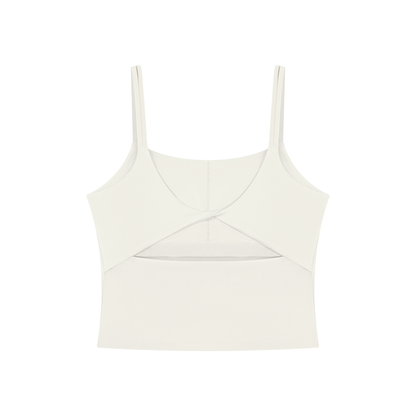 Women's U-Neck Yoga Crop Tank Top in beige, alternate angle