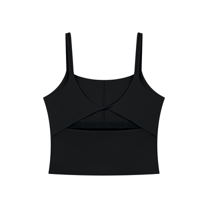 Women's U-Neck Yoga Crop Tank Top in black, alternate angle