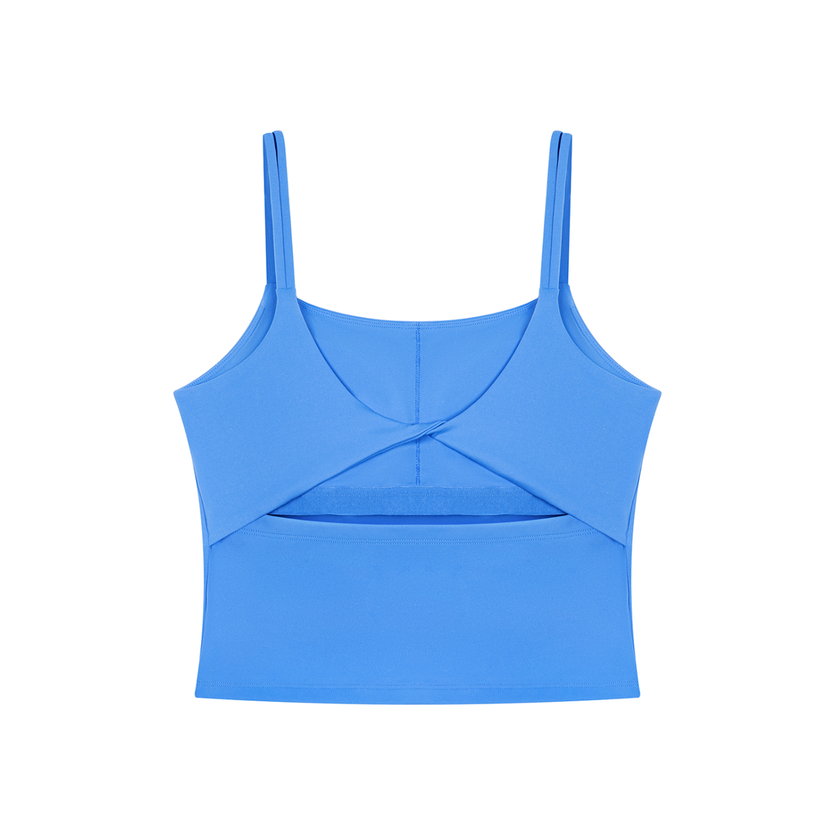 Women's U-Neck Yoga Crop Tank Top in blue, alternate angle