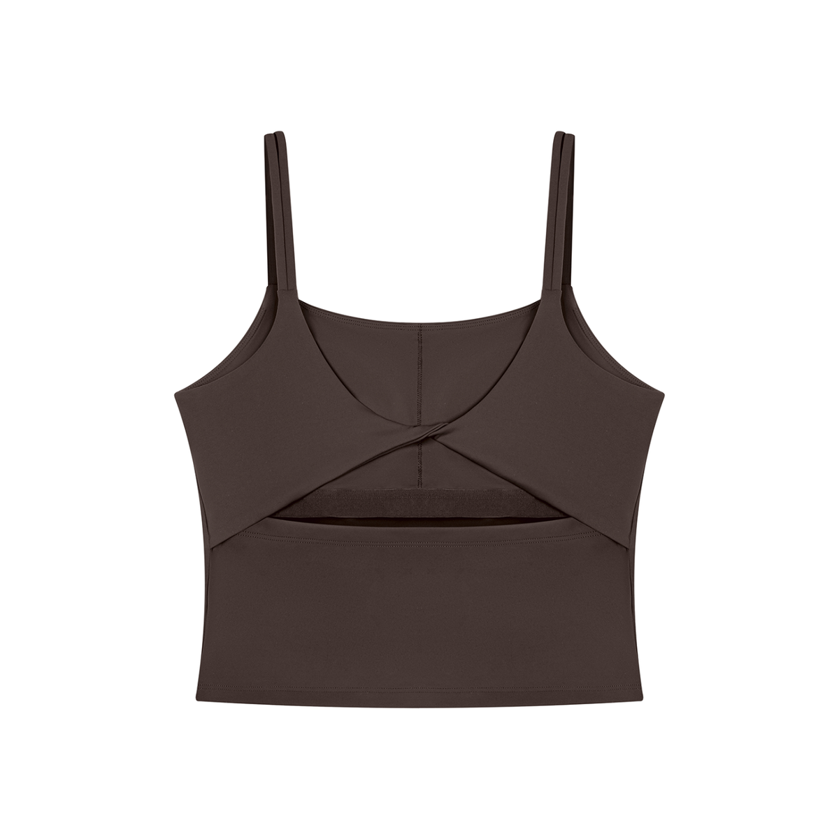 Women's U-Neck Yoga Crop Tank Top in brown, alternate angle