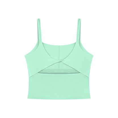 Women's U-Neck Yoga Crop Tank Top in mint green, alternate angle