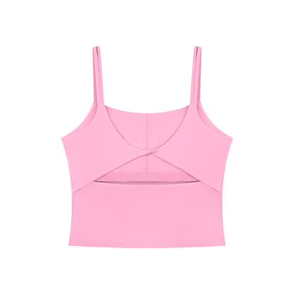 Women's U-Neck Yoga Crop Tank Top in pink, alternate angle