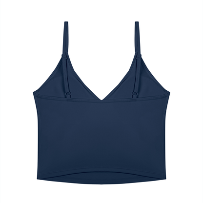 Women's V-Neck Yoga Tank Top in navy blue, alternate angle