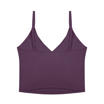 Women's V-Neck Yoga Tank Top in plum purple, alternate angle
