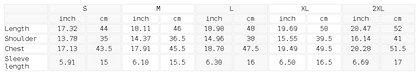 Size chart for the Women's Varsity Stripe T-Shirt