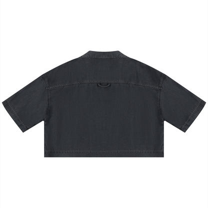 Women's Vintage Wash Boxy Cropped Shirt in black, alternate angle
