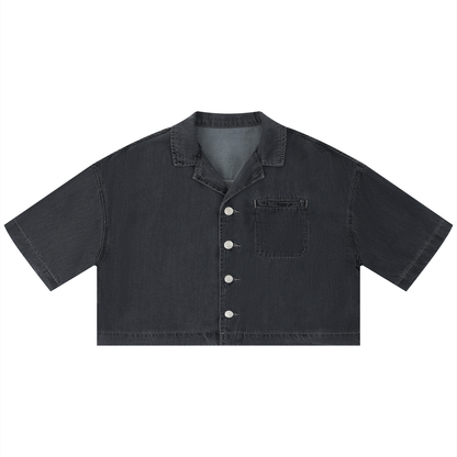 Women's Vintage Wash Boxy Cropped Shirt in black