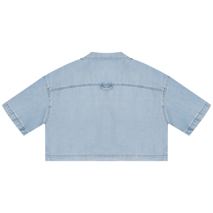 Women's Vintage Wash Boxy Cropped Shirt in light blue, alternate angle