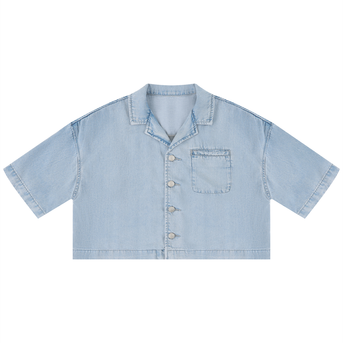 Women's Vintage Wash Boxy Cropped Shirt in light blue