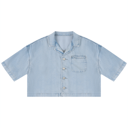 Women's Vintage Wash Boxy Cropped Shirt in light blue