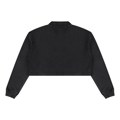 Women's Vintage Wash Crop Sweatshirt in black, alternate angle