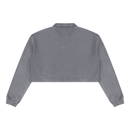 Women's Vintage Wash Crop Sweatshirt in cement gray, alternate angle