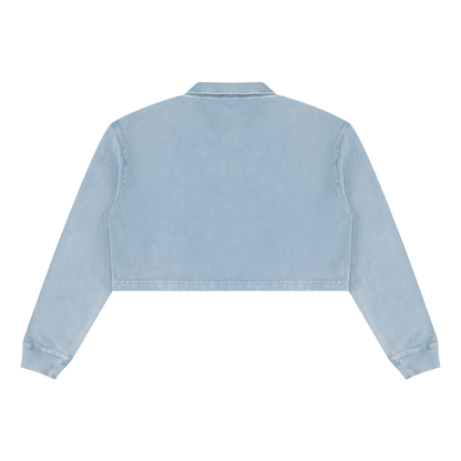 Women's Vintage Wash Crop Sweatshirt in gray blue, alternate angle
