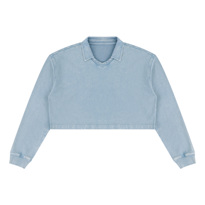 Women's Vintage Wash Crop Sweatshirt in gray blue