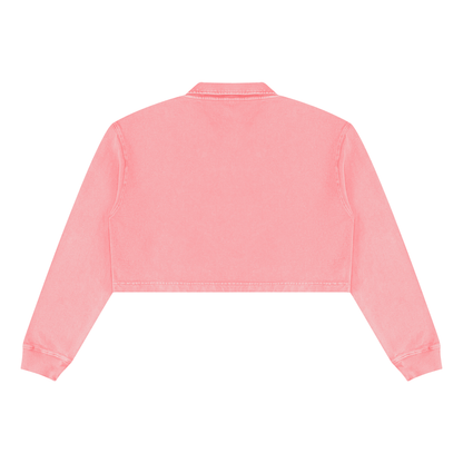 Women's Vintage Wash Crop Sweatshirt in pink, alternate angle