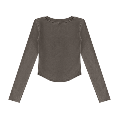 Women's Vintage Wash Crop T-Shirt in dark gray, alternate angle