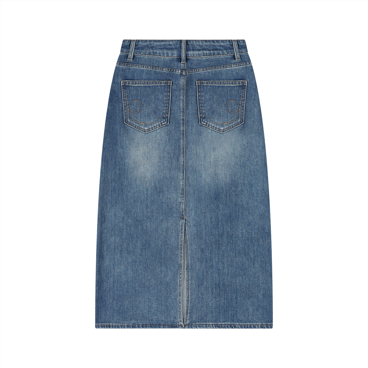 Women's Vintage Wash Denim Skirt in jeans blue, alternate angle