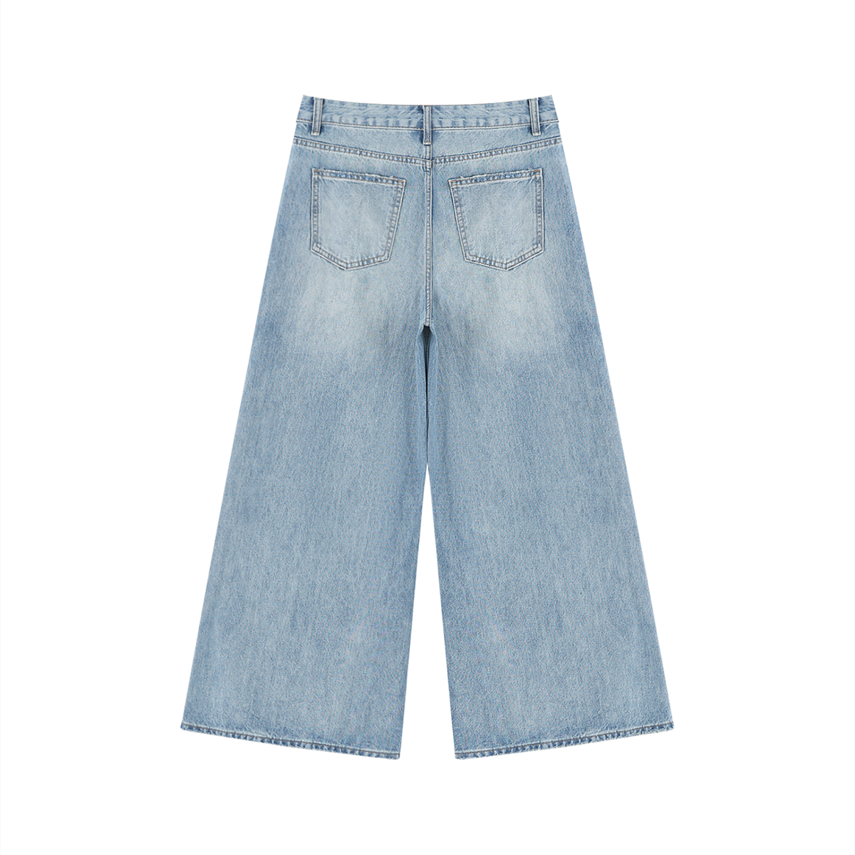 Women's Vintage Wash Distressed Wide Leg Jeans in blue, alternate angle
