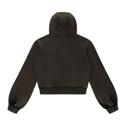 Women's Vintage Wash Full Zip Hoodie in black, alternate angle