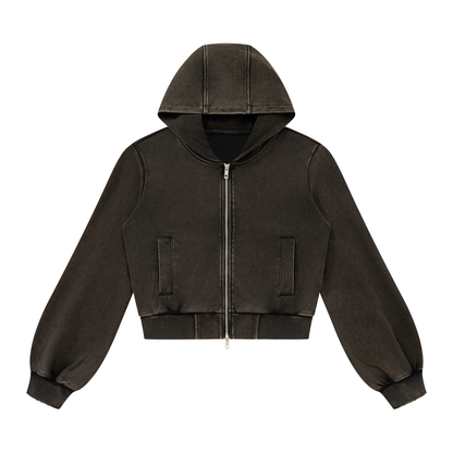 Women's Vintage Wash Full Zip Hoodie in black