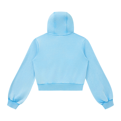 Women's Vintage Wash Full Zip Hoodie in sky blue, alternate angle