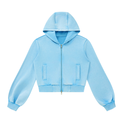 Women's Vintage Wash Full Zip Hoodie in sky blue