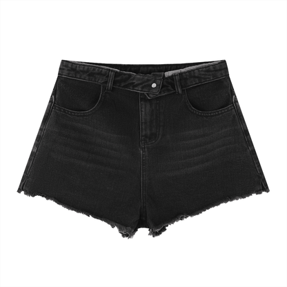 Women's Vintage Wash High Rise Denim Shorts in black