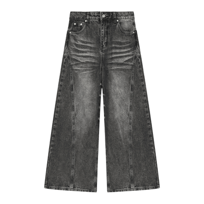 Women's Vintage Wash Wide Leg Denim Jeans in black