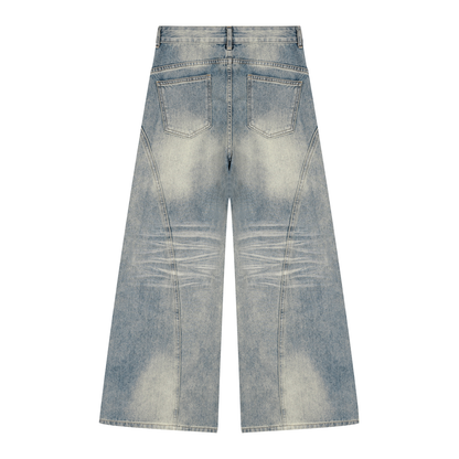 Women's Vintage Wash Wide Leg Denim Jeans in jeans blue, alternate angle