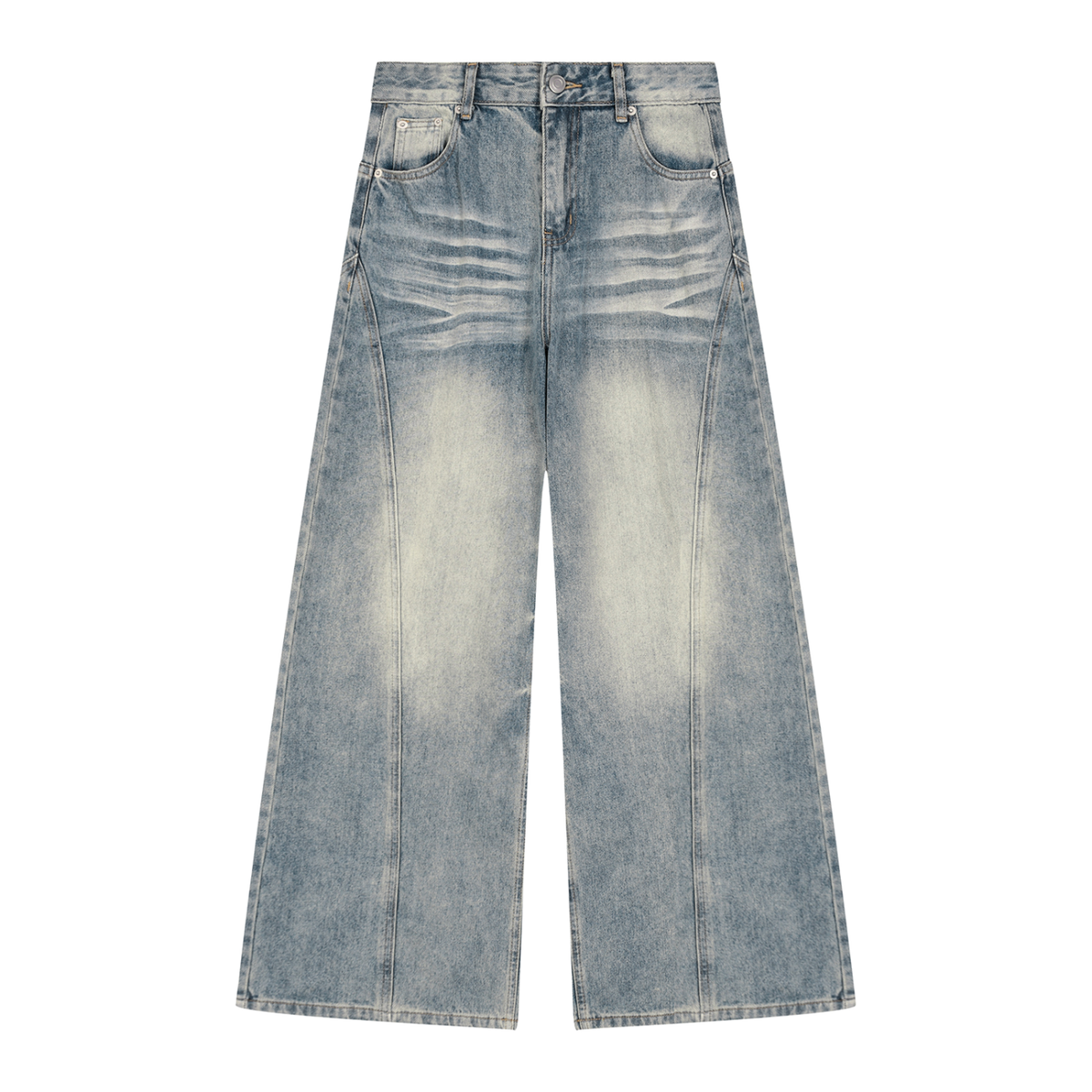 Women's Vintage Wash Wide Leg Denim Jeans in jeans blue