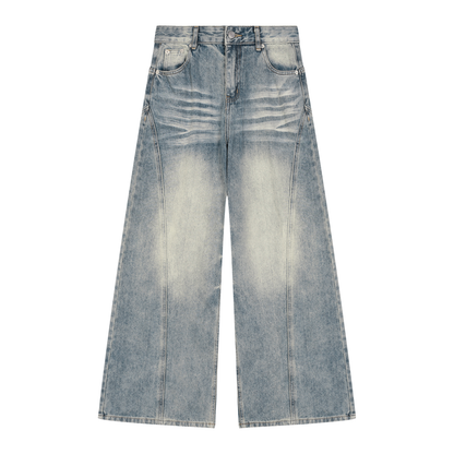 Women's Vintage Wash Wide Leg Denim Jeans in jeans blue