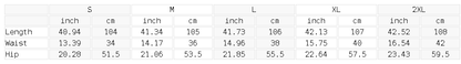 Size chart for the Women's Vintage Wash Wide Leg Denim Jeans