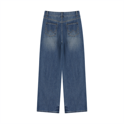 Women's Vintage Wash Wide Leg Jeans - 123 gsm in jeans blue, alternate angle