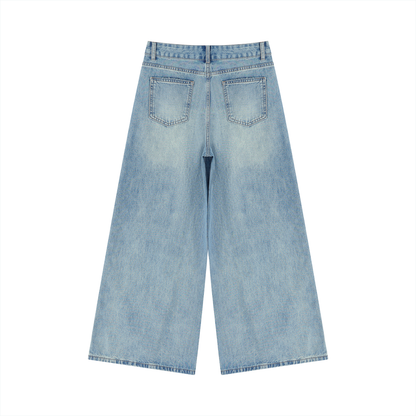 Women's Vintage Wash Wide Leg Jeans - 400 gsm in blue, alternate angle