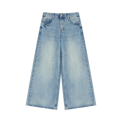 Women's Vintage Wash Wide Leg Jeans - 400 gsm in blue