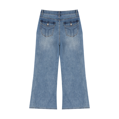 Women's Vintage Wash Wide Leg Jeans - 425 gsm in jeans blue, alternate angle