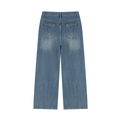 Women's Vintage Wash Wide Leg Jeans in jeans blue, alternate angle