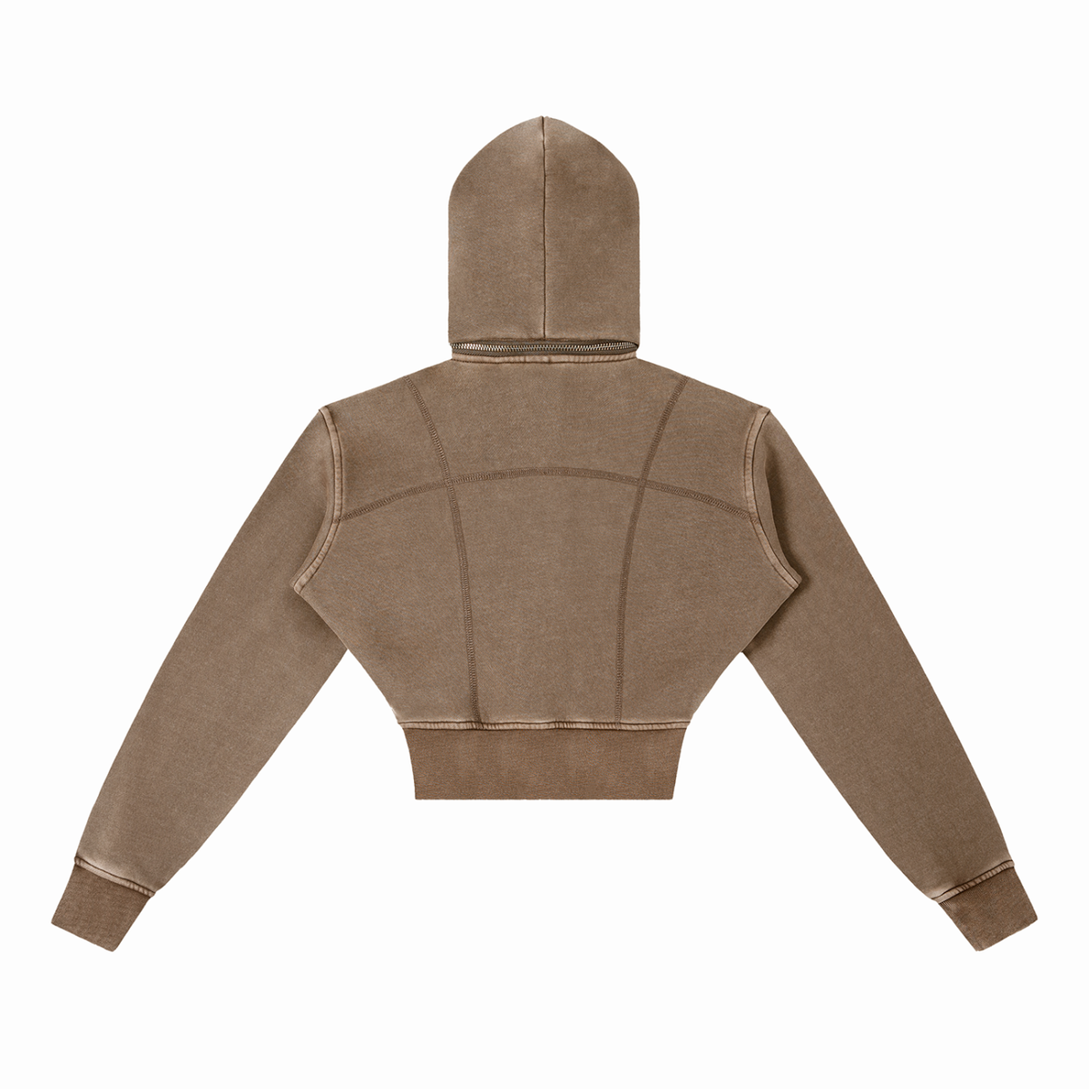 Women's Vintage Washed Cropped Fleece Hoodie in coffee, alternate angle