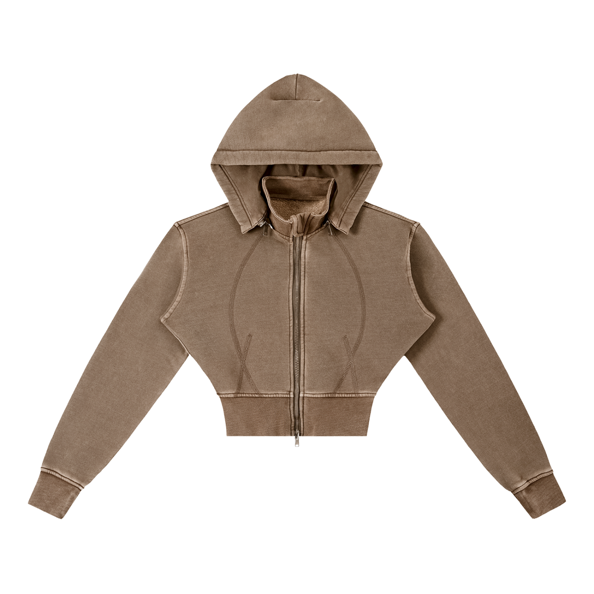 Women's Vintage Washed Cropped Fleece Hoodie in coffee