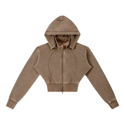 Women's Vintage Washed Cropped Fleece Hoodie in coffee