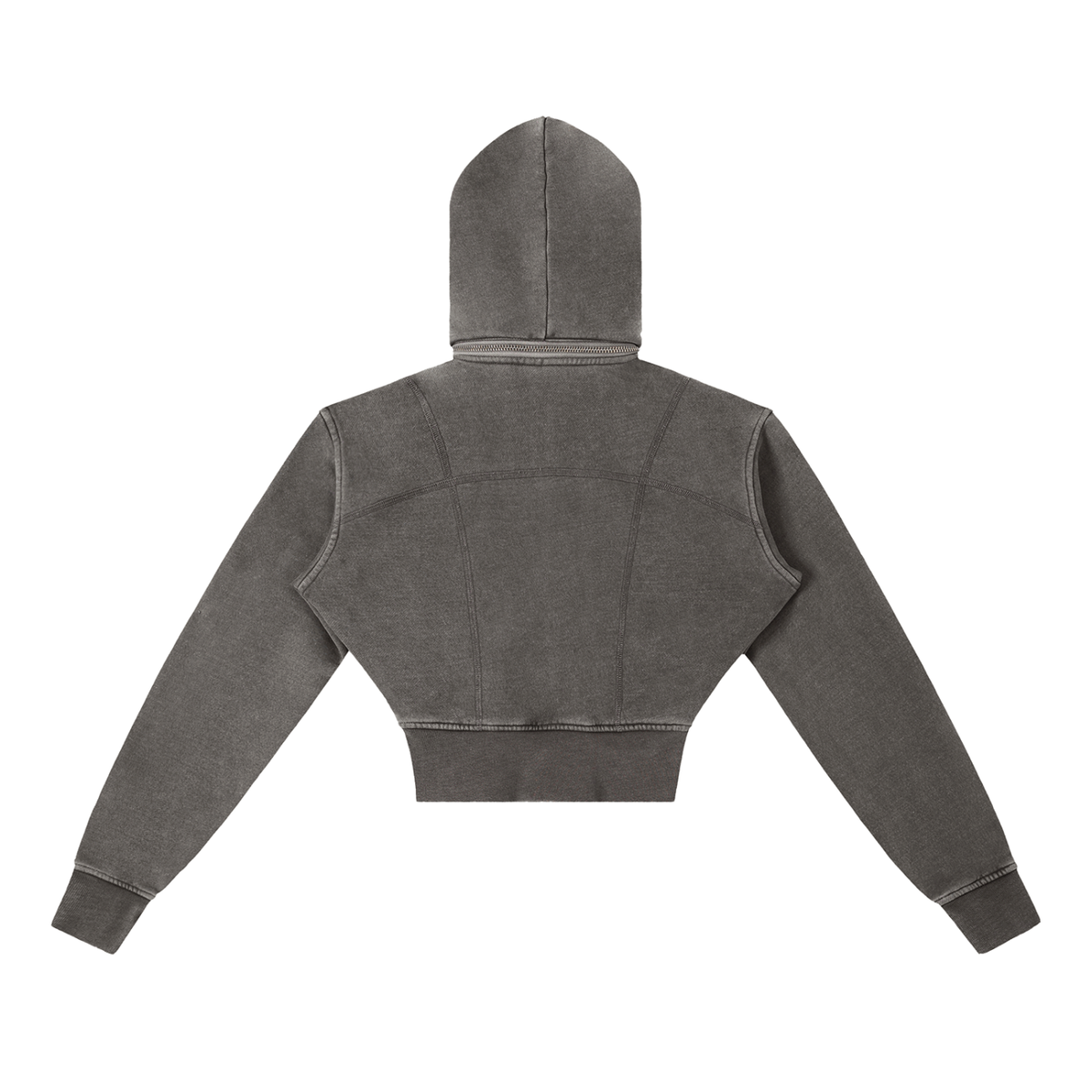 Women's Vintage Washed Cropped Fleece Hoodie in dark gray, alternate angle