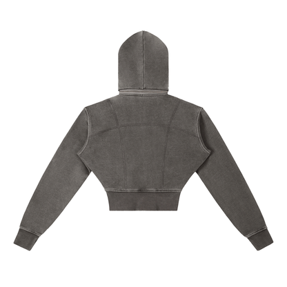 Women's Vintage Washed Cropped Fleece Hoodie in dark gray, alternate angle