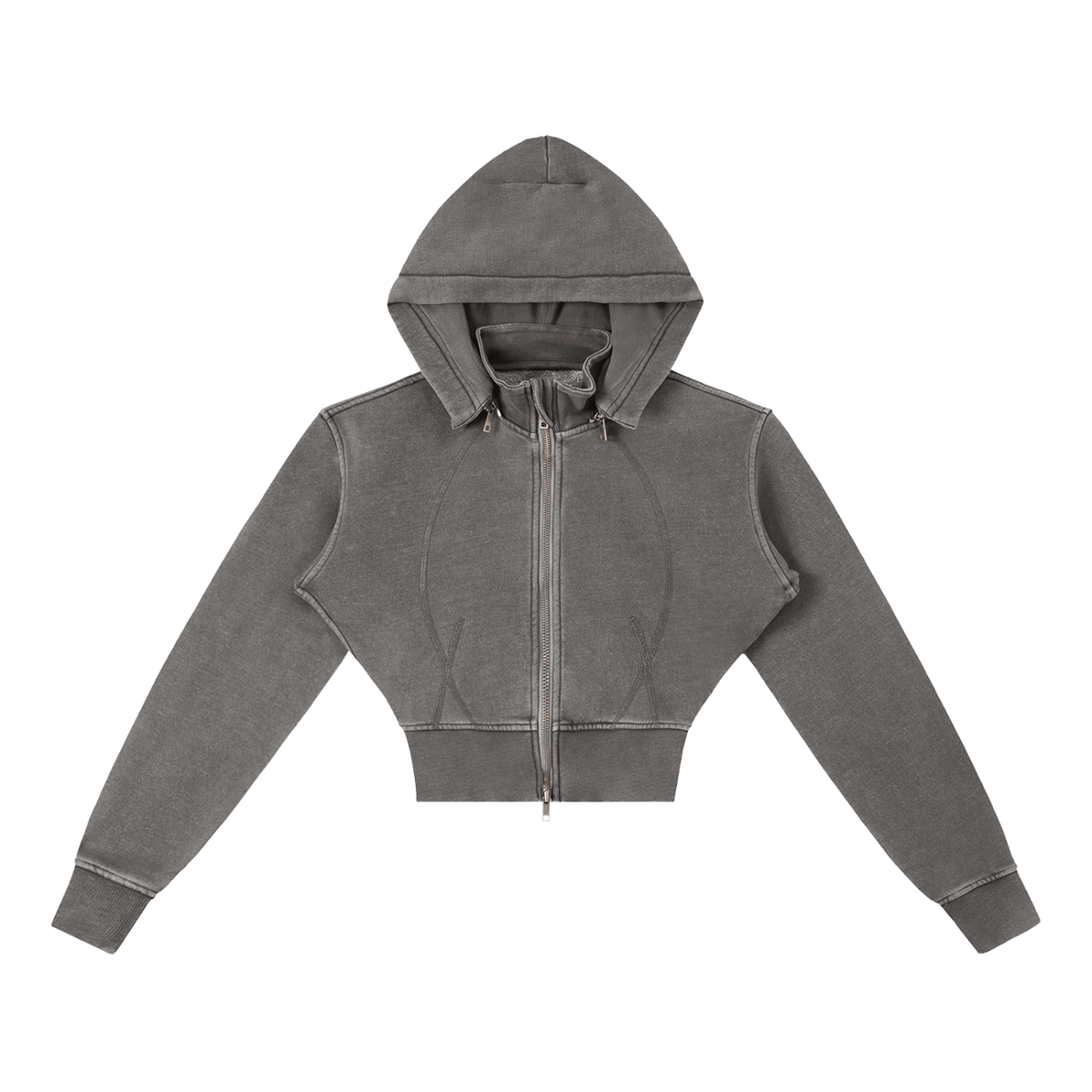 Women's Vintage Washed Cropped Fleece Hoodie in dark gray